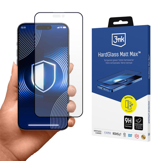 Schutzfolie Matte 3MK HardGlass Max für Apple iPhone 17 Pro Max, Gehärtetes Glas, Vollverklebung, Schwarz