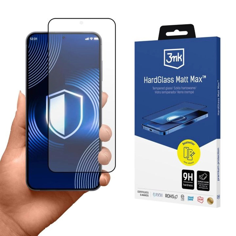 Schutzfolie Matte Bildschirm 3MK Max für Samsung Galaxy S26, Gehärtetes Glas, Vollverklebung, Schwarz