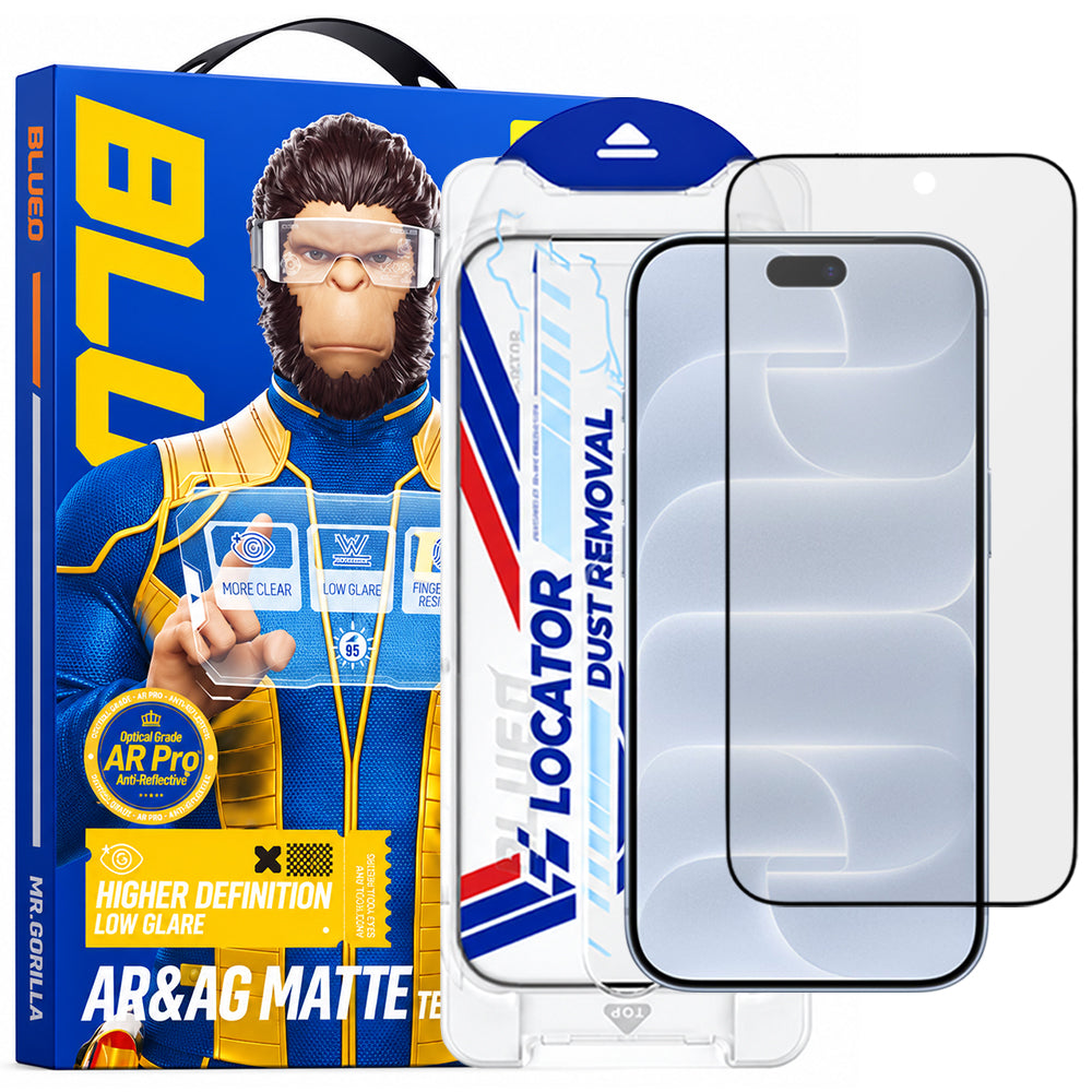 Blueo Matte Anti-Reflex-Schutzfolie mit Applikator Pro für Apple iPhone 18 Pro, gehärtetes Glas, Full Glue, Schwarz