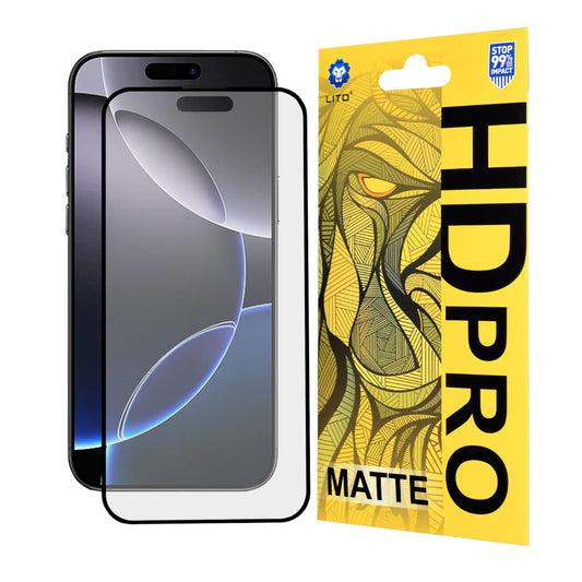 Mattierter Displayschutzfolie Lito HD Pro für Apple iPhone 16 Pro Max, gehärtetes Glas, Vollkleber, Schwarz