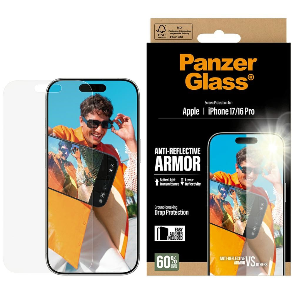 Schutzfolie Matte PanzerGlass Armor EasyAligner für Apple iPhone 17 / 16 Pro, Gehärtetes Glas, Vollverklebung