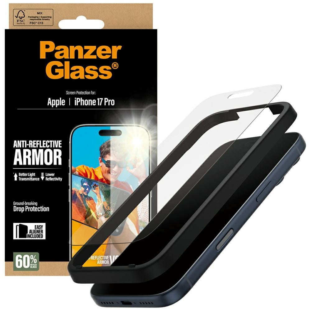 Schutzfolie Matte PanzerGlass Armor EasyAligner für Apple iPhone 17 Pro, gehärtetes Glas, Full Glue