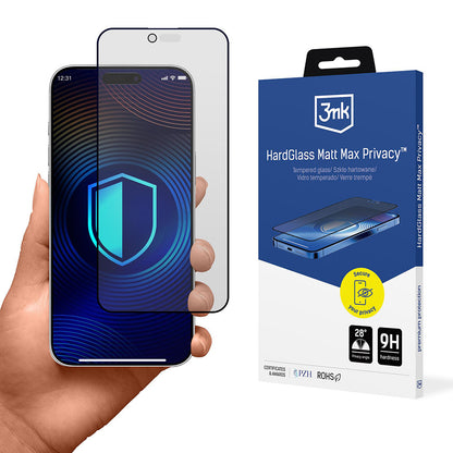 Schutzfolie Matte Privacy 3MK HardGlass Max für Apple iPhone 17 Air, gehärtetes Glas, Full Glue