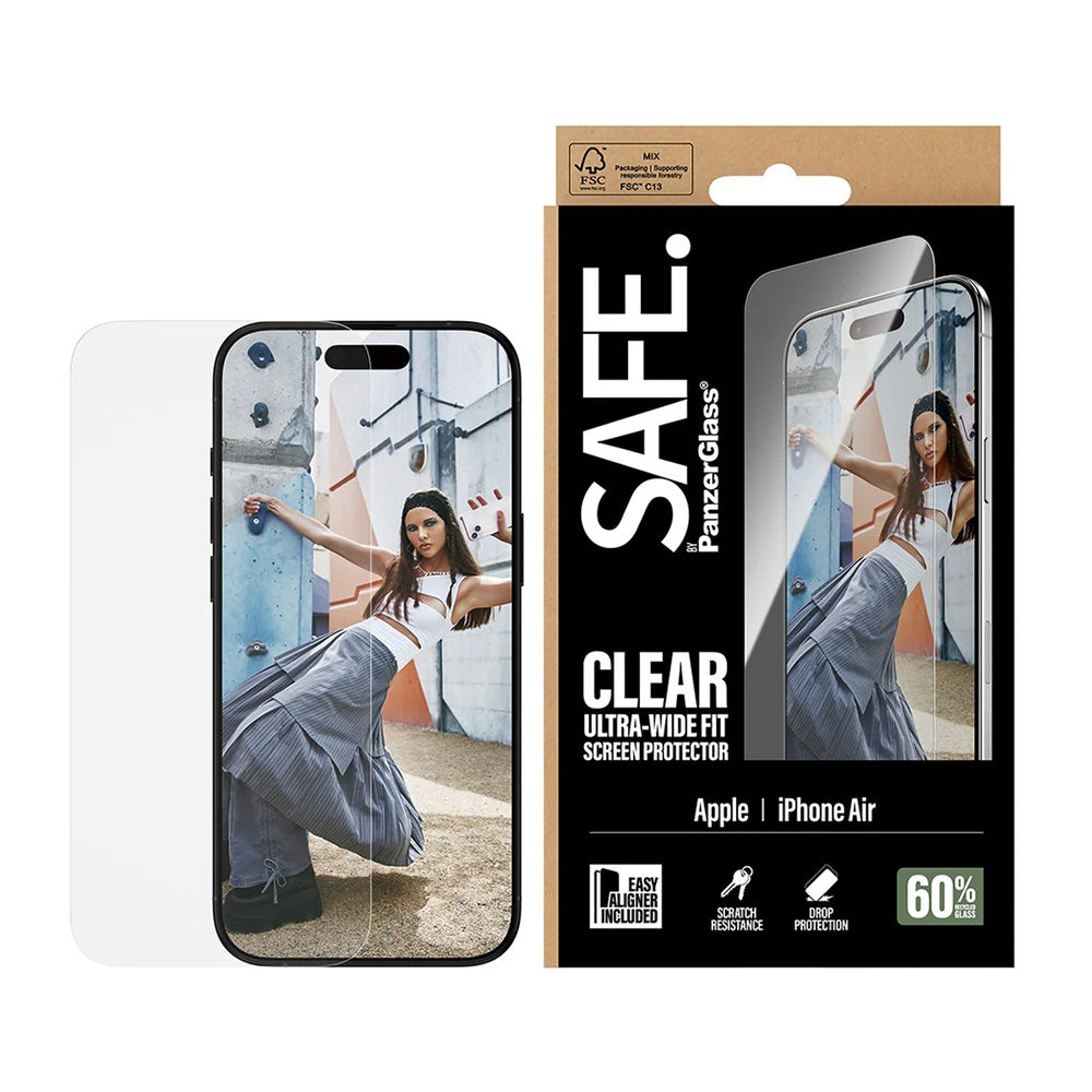 PanzerGlass Safe Screen Protector. Ultra-Wide Fit EasyAligner for Apple iPhone 17 Air, Tempered Glass, Full Glue