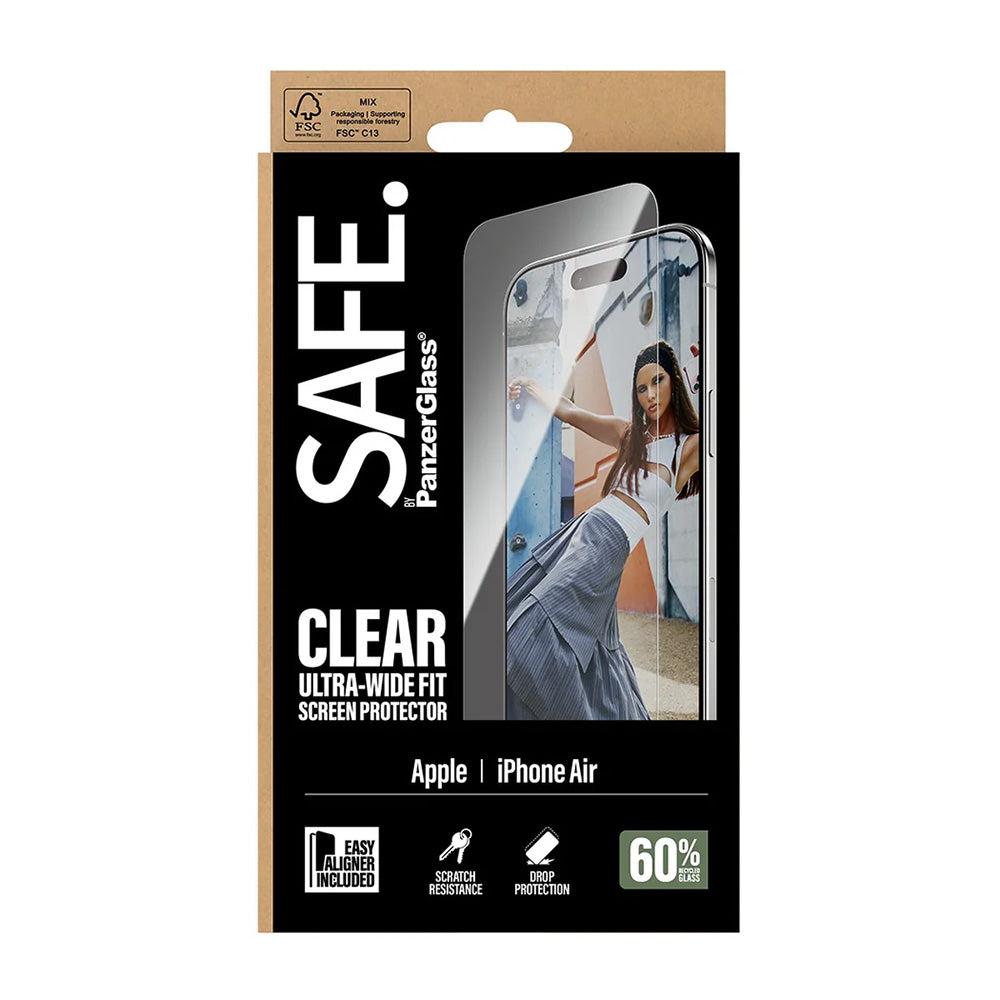 PanzerGlass Safe Screen Protector. Ultra-Wide Fit EasyAligner for Apple iPhone 17 Air, Tempered Glass, Full Glue