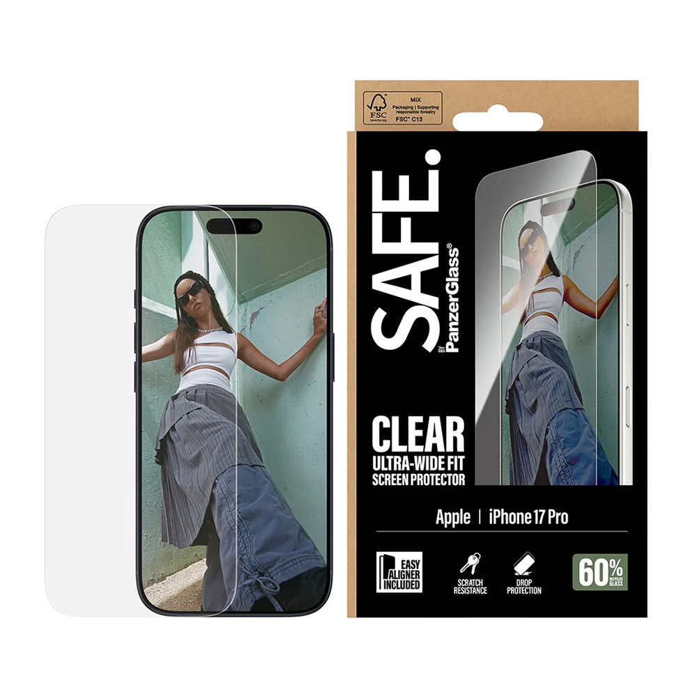PanzerGlass Safe Screen Protector. Ultra-Wide Fit EasyAligner for Apple iPhone 17 Pro, Tempered Glass, Full Glue