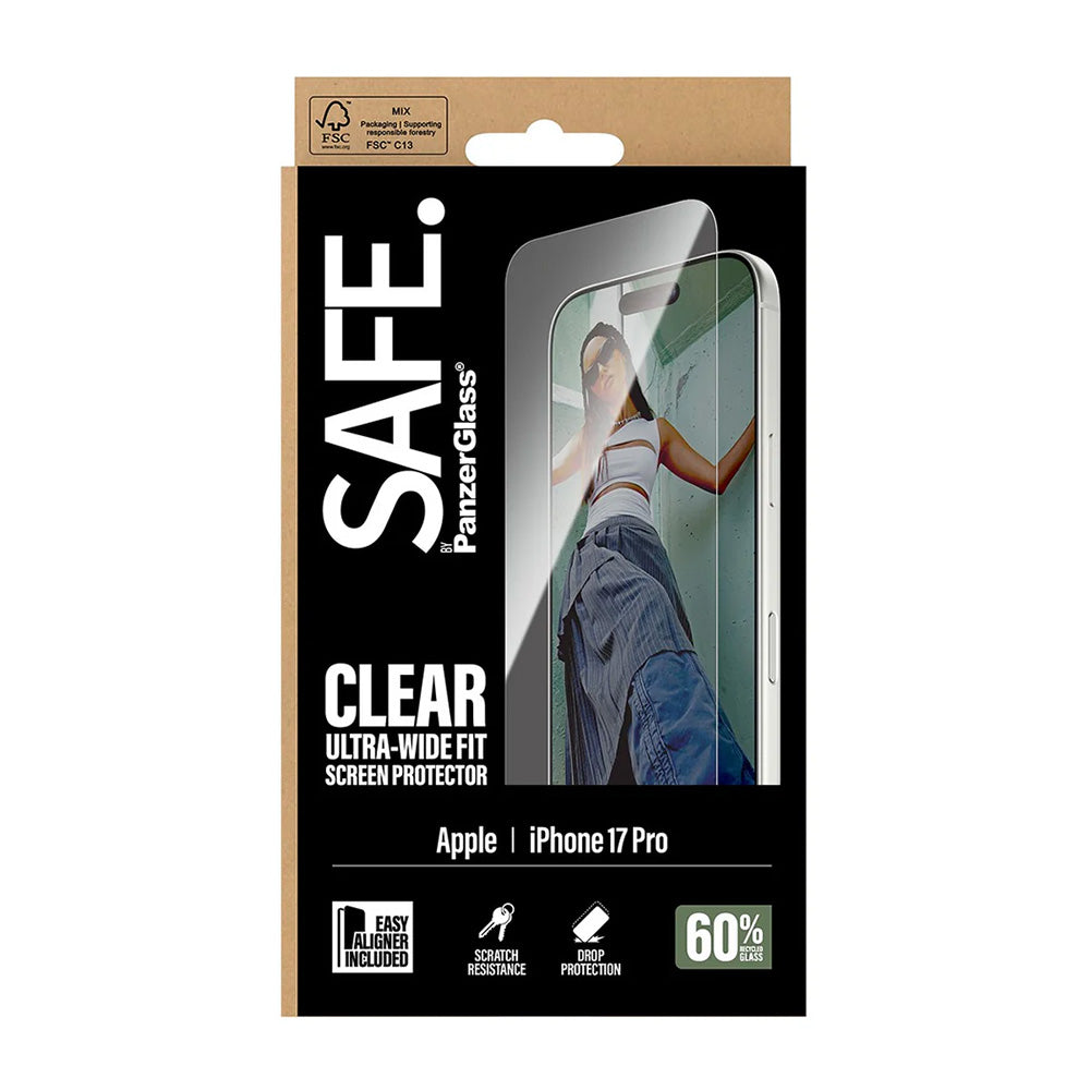 PanzerGlass Safe Screen Protector. Ultra-Wide Fit EasyAligner for Apple iPhone 17 Pro, Tempered Glass, Full Glue