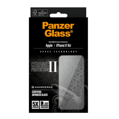 Schutzfolie PanzerGlass Ultra-Wide Ceramic II EasyAligner für Apple iPhone 17 Air, gehärtetes Glas, Full Glue, Schwarz