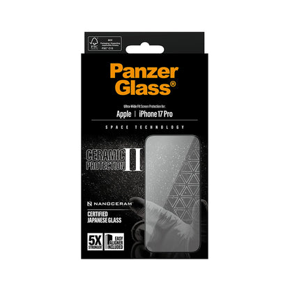 Schutzfolie PanzerGlass Ultra-Wide Ceramic II EasyAligner für Apple iPhone 17 Pro, gehärtetes Glas, Full Glue, Schwarz