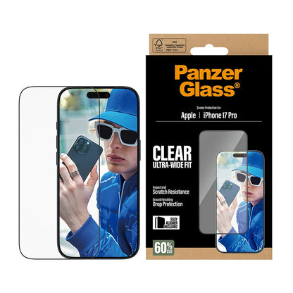 Schutzfolie PanzerGlass Ultra-Wide Fit EasyAligner für Apple iPhone 17 Pro, gehärtetes Glas, Full Glue, Schwarz