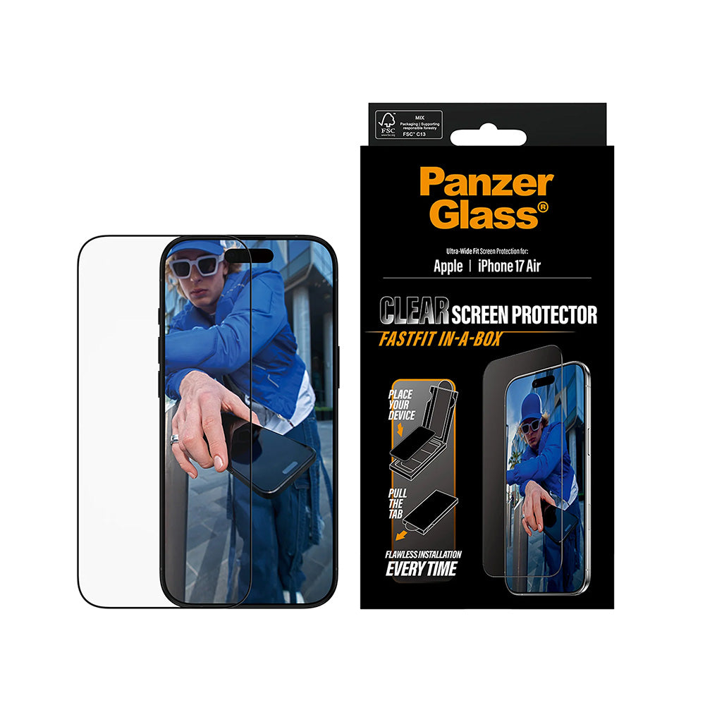 Schutzfolie PanzerGlass Ultra-Wide Fit Fastfit für Apple iPhone 17 Air, gehärtetes Glas, Full Glue, Schwarz