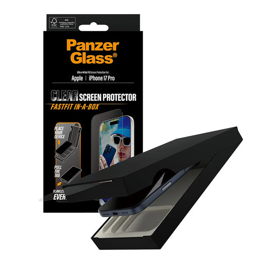 Schutzfolie PanzerGlass Ultra-Wide Fit Fastfit für Apple iPhone 17 Pro, gehärtetes Glas, Full Glue, Schwarz