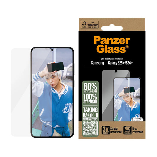 PanzerGlass Ultra-Wide Fit Screen Protector for Samsung Galaxy S25+ S936 / S24+ S926, Tempered Glass, Full Glue