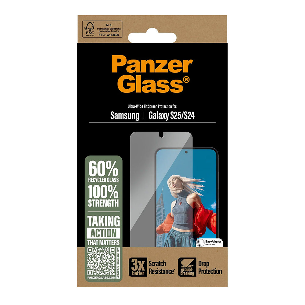 Schutzfolie PanzerGlass Ultra-Wide Fit für Samsung Galaxy S25 S931 / S24 S921, gehärtetes Glas, Full Glue