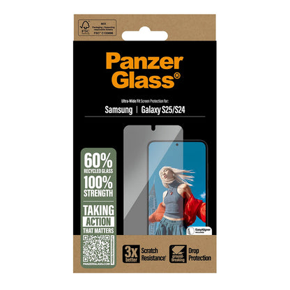 Schutzfolie PanzerGlass Ultra-Wide Fit für Samsung Galaxy S25 S931 / S24 S921, gehärtetes Glas, Full Glue