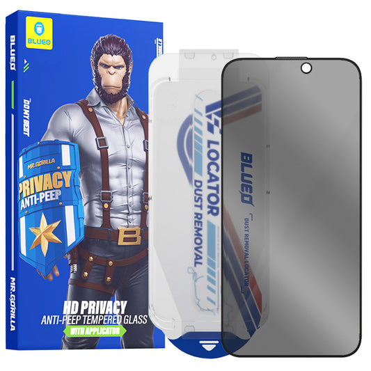 Privacy-Schutzfolie Blueo Anti-Peep Applicator Pro für Apple iPhone 15 Pro Max, gehärtetes Glas, Vollkleber