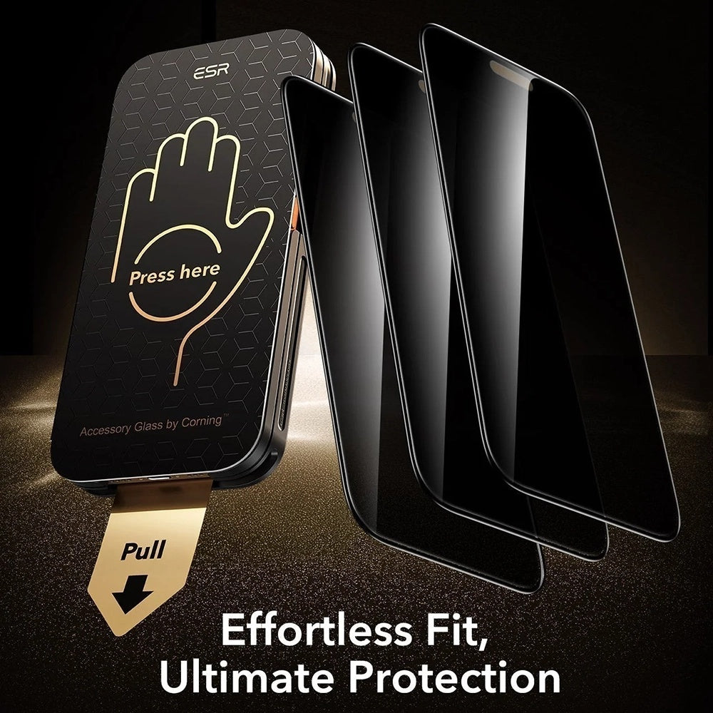 Privacy-Schutzfolie ESR Armorite Pro UltraFit für Apple iPhone 18 Pro, gehärtetes Glas, Full Glue, 3er-Set