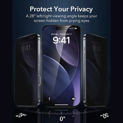 Schutzfolie Ecran Privacy ESR Armorite UltraFit für Apple iPhone 17 Pro Max, Gehärtetes Glas, Vollverklebung, Set 3 Stück