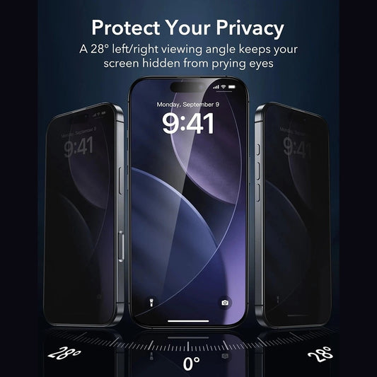 Schutzfolie Ecran Privacy ESR Armorite UltraFit für Apple iPhone 17 Pro Max, Gehärtetes Glas, Vollverklebung, Set 3 Stück