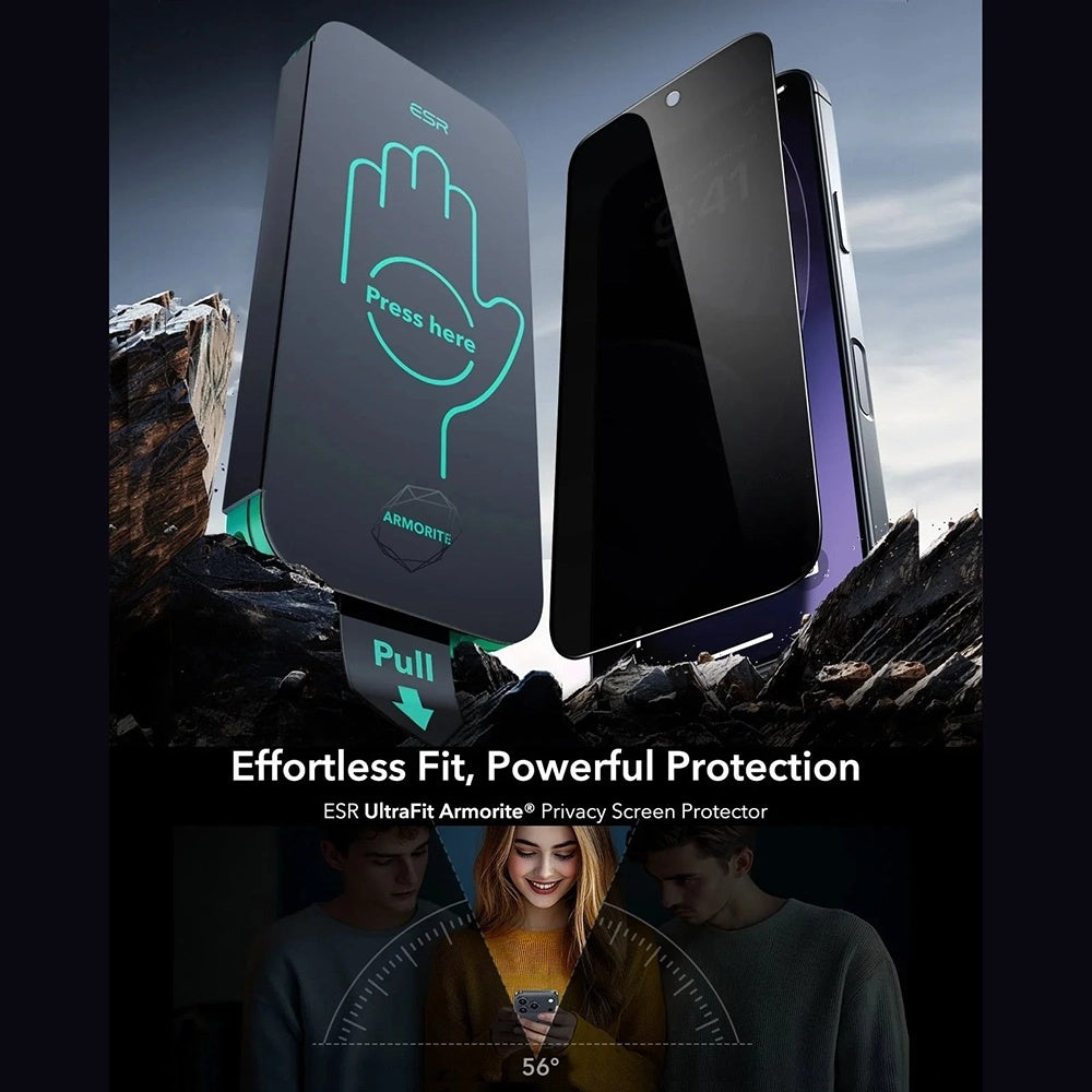 Schutzfolie Ecran Privacy ESR Armorite UltraFit für Apple iPhone 17 Pro Max, Gehärtetes Glas, Vollverklebung, Set 3 Stück