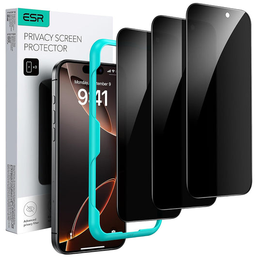 Schutzfolie Ecran Privacy ESR für Apple iPhone 17 Pro Max, gehärtetes Glas, Full Glue, Set 3 Stück