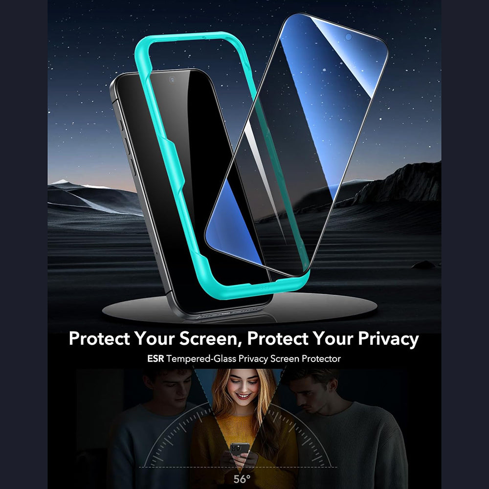Schutzfolie Ecran Privacy ESR für Apple iPhone 17 Pro, Gehärtetes Glas, Vollverklebung, Set mit 3 Stück