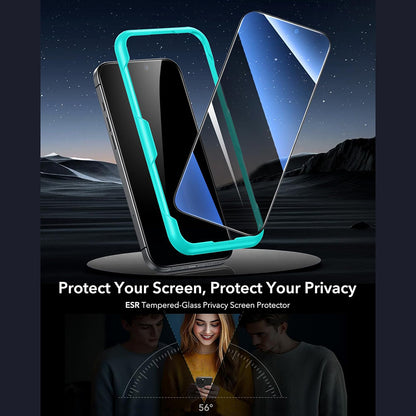 Schutzfolie Ecran Privacy ESR für Apple iPhone 17 Pro, Gehärtetes Glas, Vollverklebung, Set mit 3 Stück
