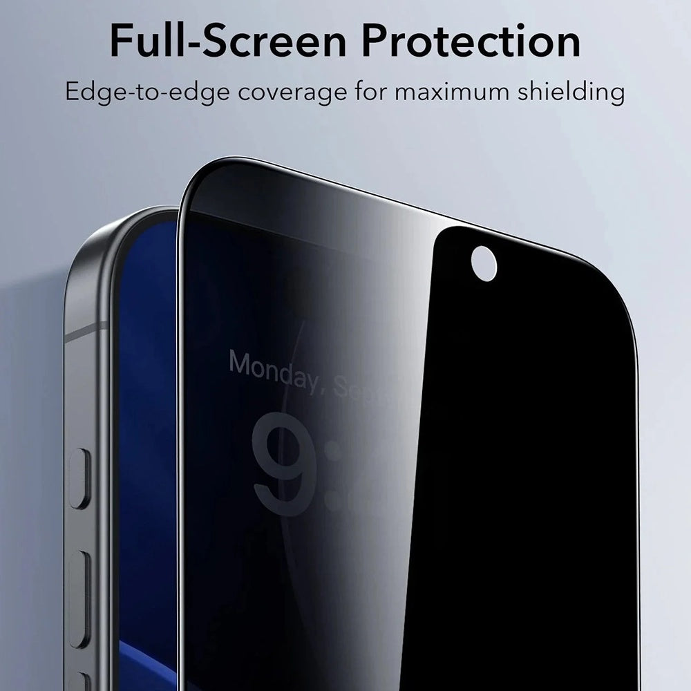 Schutzfolie Ecran Privacy ESR UltraFit für Apple iPhone 17 / 16 Pro, gehärtetes Glas, Full Glue, Set 3 Stück.