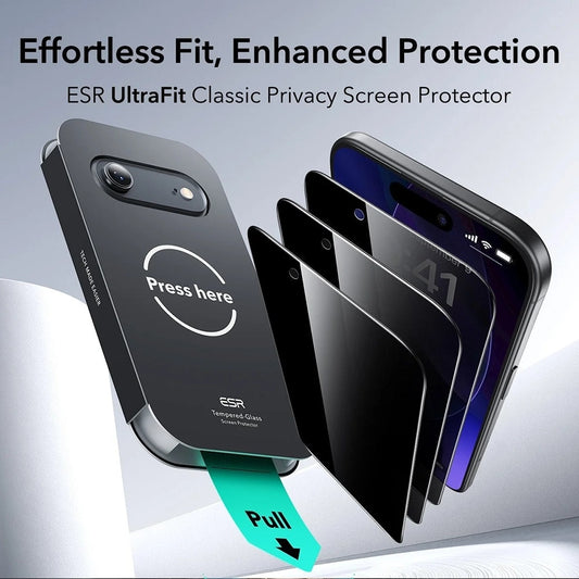 Schutzfolie Ecran Privacy ESR UltraFit für Apple iPhone 17 Air, Gehärtetes Glas, Vollverklebung, Set 3 Stück