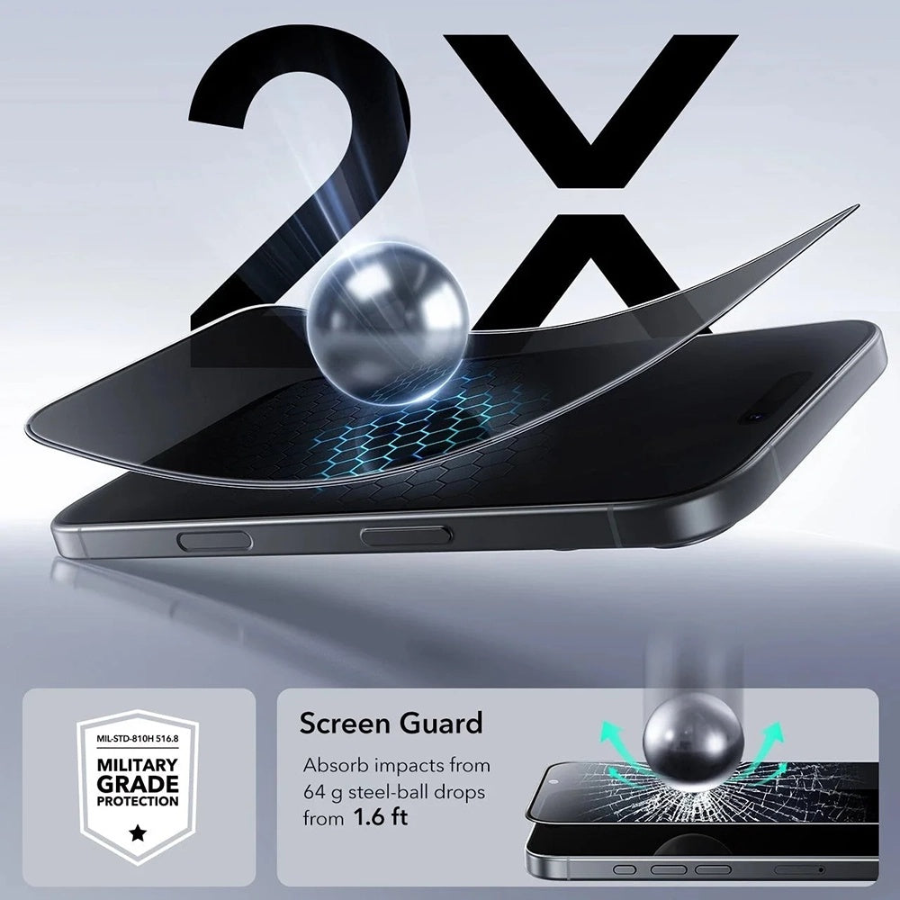 Schutzfolie Ecran Privacy ESR UltraFit für Apple iPhone 17 Pro Max, Gehärtetes Glas, Vollverklebung, Set 3 Stück