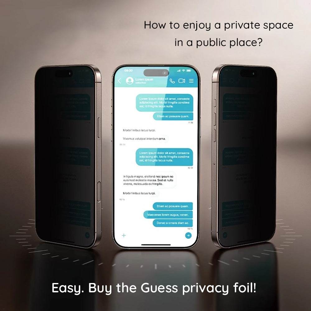 Schutzfolie Privacy Guess für Apple iPhone 16 Pro Max, Gehärtetes Glas, Vollverklebung, 2.5D, GUTGP16XBOKGCIP
