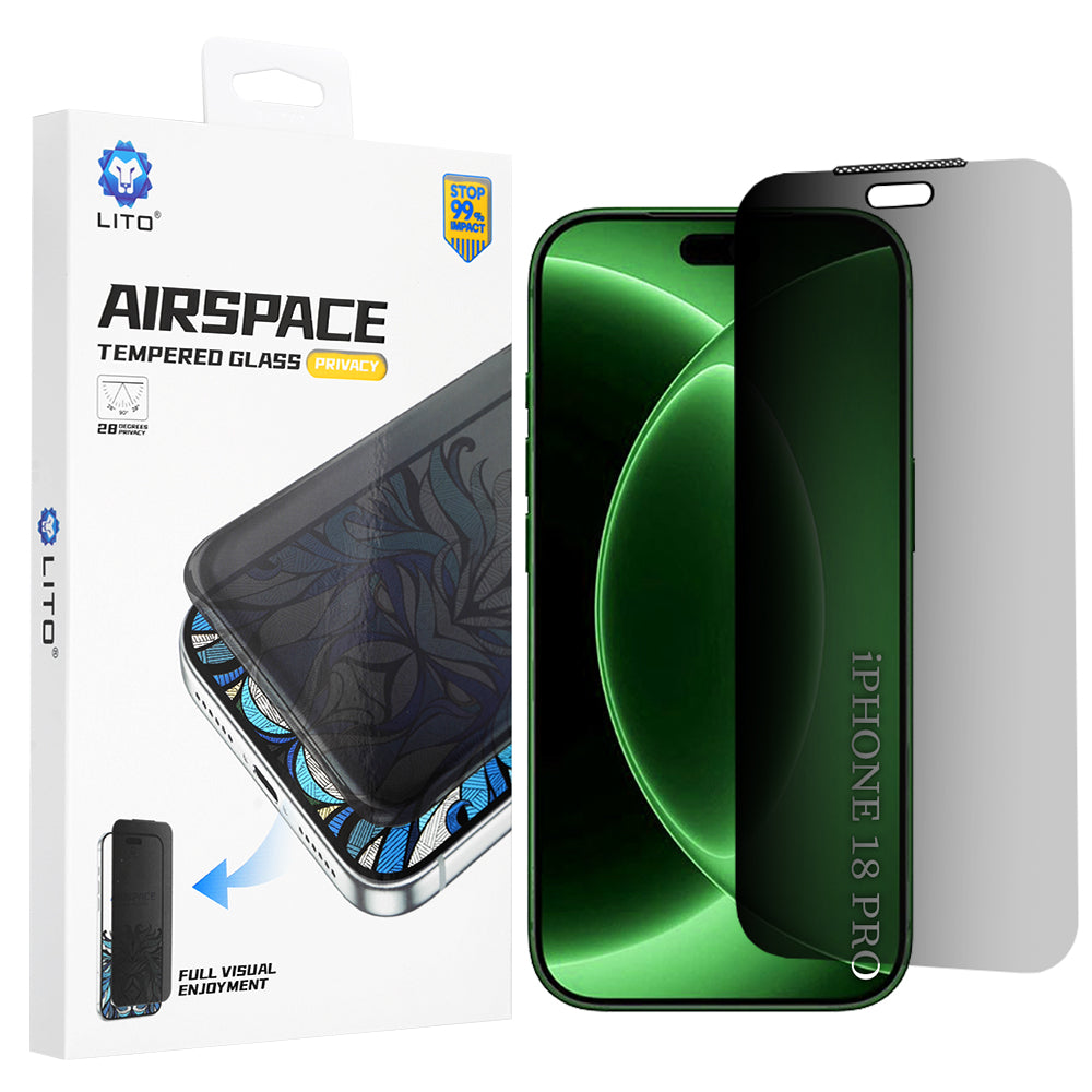 Privacy-Schutzfolie Lito Airspace Border für Apple iPhone 18 Pro / 17 Pro, gehärtetes Glas, Vollkleber