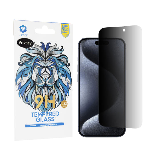 Privacy-Schutzfolie Lito Classic für Apple iPhone 15 Pro, gehärtetes Glas, Full Glue, 2.5D