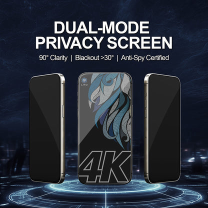 Privacy Screen Protector Lito D+ Max 4K for Apple iPhone 17 / 16 Pro, Tempered Glass, Full Glue