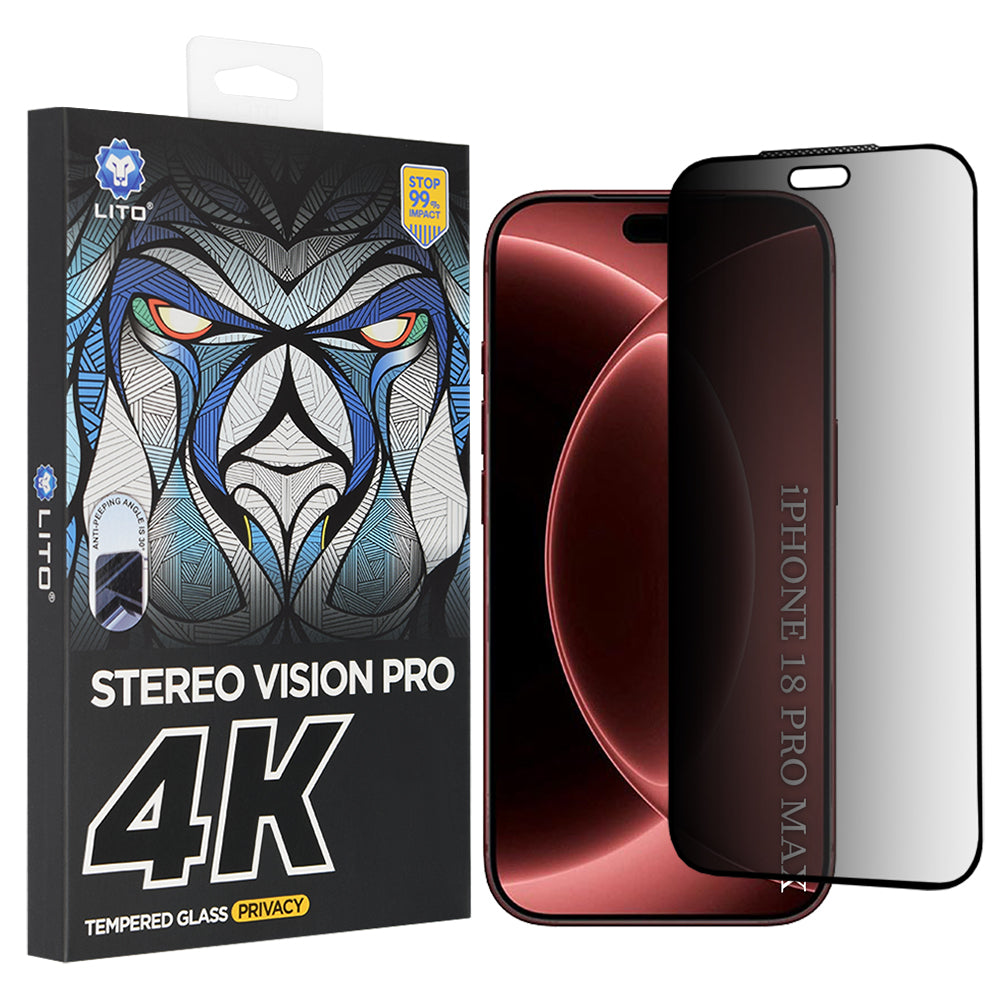 Privacy-Schutzfolie Lito D+ Max 4K für Apple iPhone 18 Pro Max, gehärtetes Glas, Vollkleber