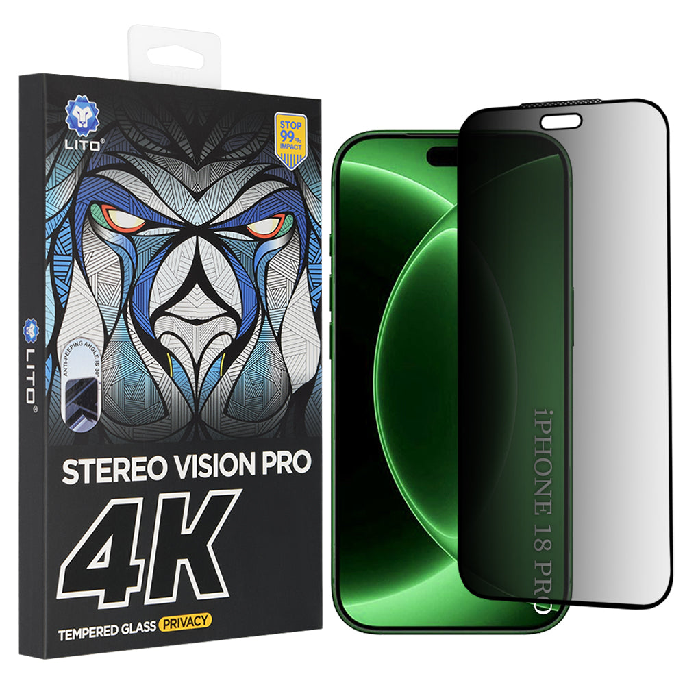 Privacy-Schutzfolie Lito D+ Max 4K für Apple iPhone 18 Pro, gehärtetes Glas, Vollkleber