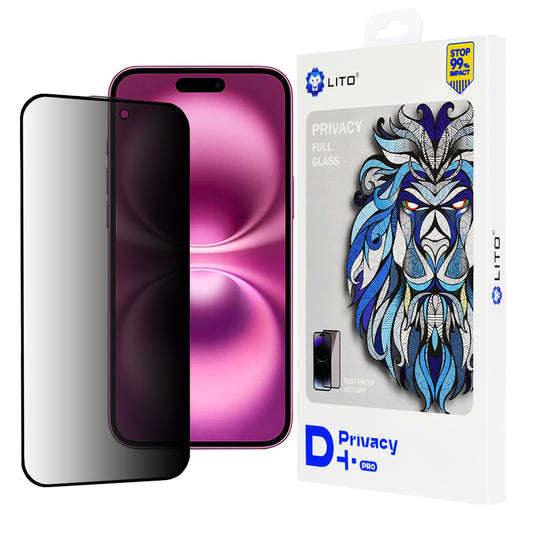 Privacy-Schutzfolie Lito D+ Pro für Apple iPhone 16 Plus, gehärtetes Glas, Vollkleber