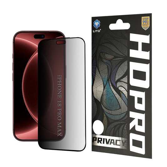 Privacy-Schutzfolie Lito HD Pro für Apple iPhone 18 Pro Max, gehärtetes Glas, Vollkleber