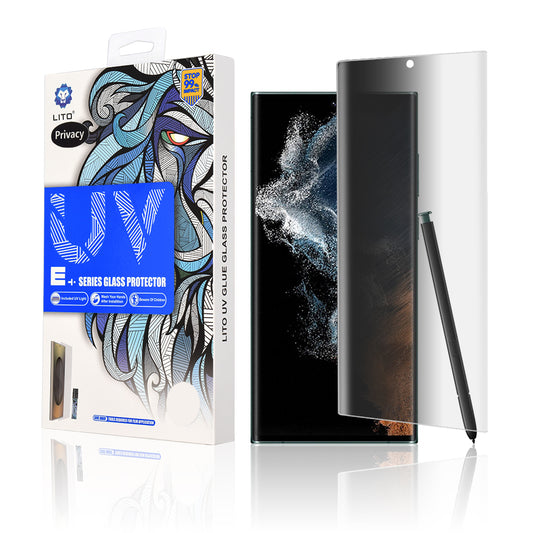 Lito Privacy Displayschutzfolie für Samsung Galaxy S22 Ultra 5G S908, gehärtetes Glas, UV-Kleber, 3D
