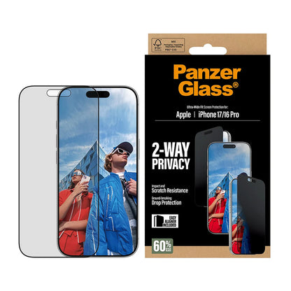 Schutzfolie Privacy PanzerGlass Ultra-Wide Fit 2-Way EasyAligner für Apple iPhone 17 / 16 Pro, Gehärtetes Glas, Vollverklebung