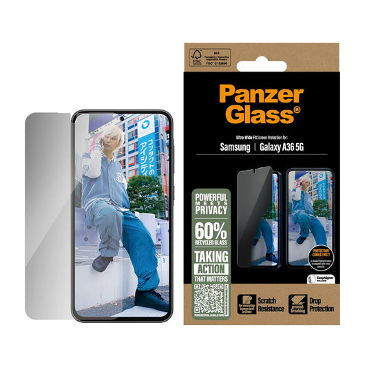 Schutzfolie Privacy PanzerGlass Ultra-Wide Fit für Samsung Galaxy A36 A366, gehärtetes Glas, Full Glue