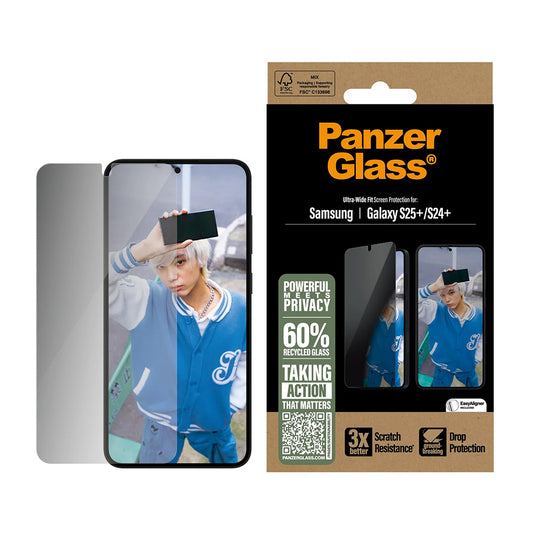 Privacy Screen Protector PanzerGlass Ultra-Wide Fit for Samsung Galaxy S25+ S936 / S24+ S926, Tempered Glass, Full Glue