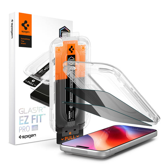 Privacy-Schutzfolie Spigen GlastR EZ FIT Pro HD für Apple iPhone 18 Pro, gehärtetes Glas, Full Glue, 2er-Set AGL12027