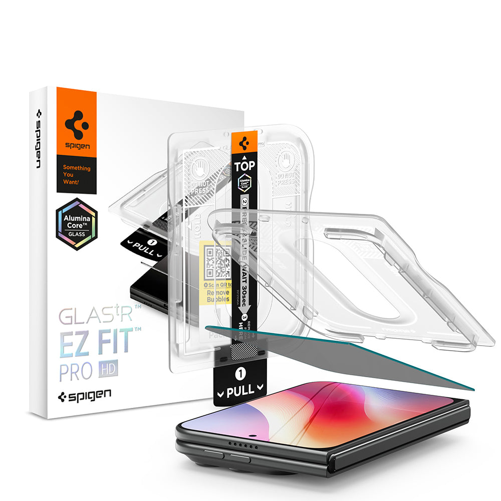 Privacy-Displayschutzfolie Spigen GlastR EZ FIT Pro HD für Apple iPhone Duo, gehärtetes Glas, Full Glue AGL12016