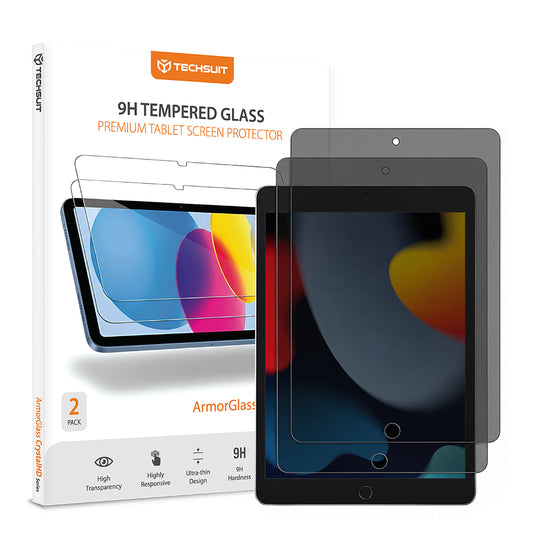Privacy-Schutzfolie Techsuit ArmorGlass CrystalHD für Apple iPad 10.2 (2021), gehärtetes Glas, Full Glue, 2er-Set