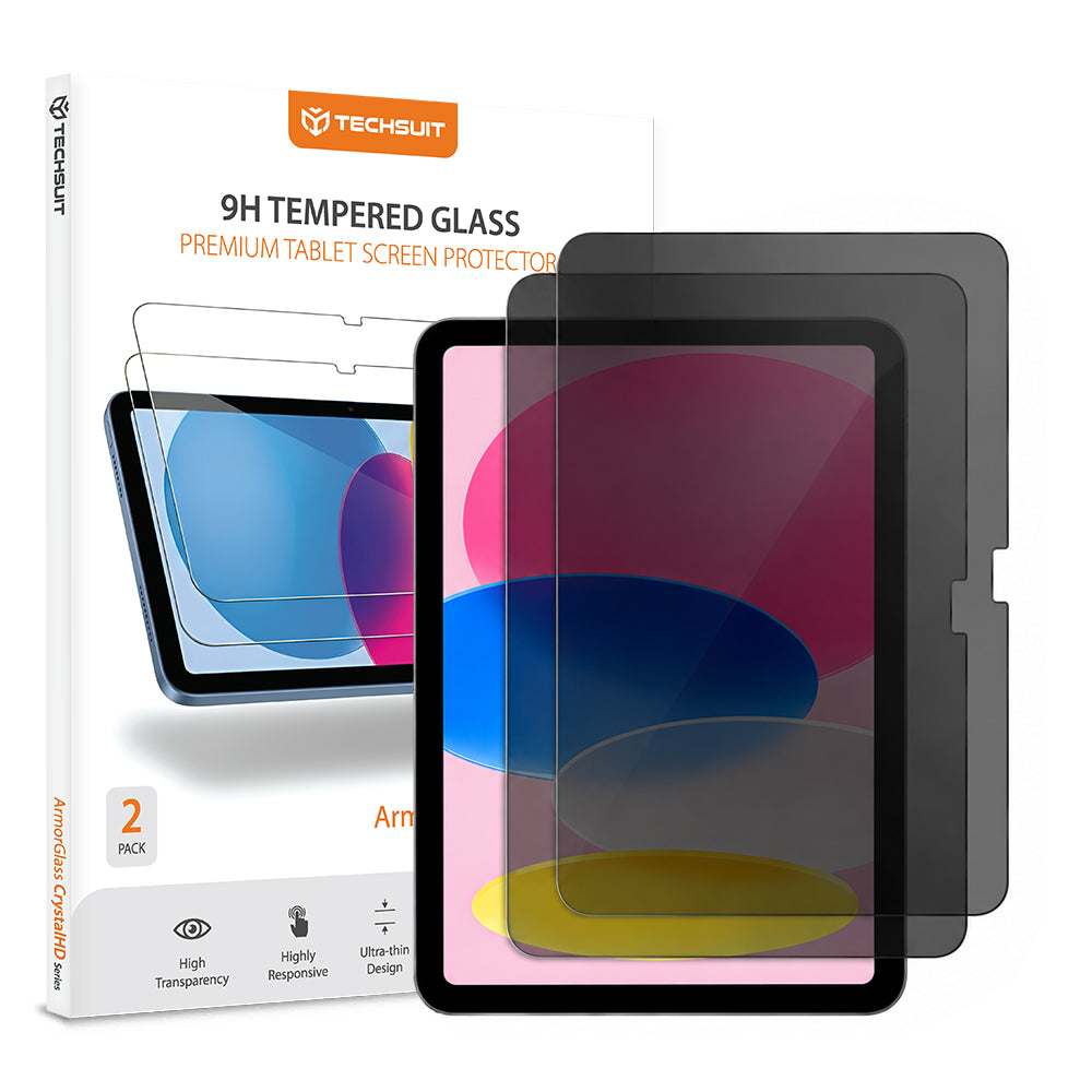 Privacy-Schutzfolie Techsuit ArmorGlass CrystalHD für Apple iPad (2025) / (2022), gehärtetes Glas, Vollklebung, 2er-Set