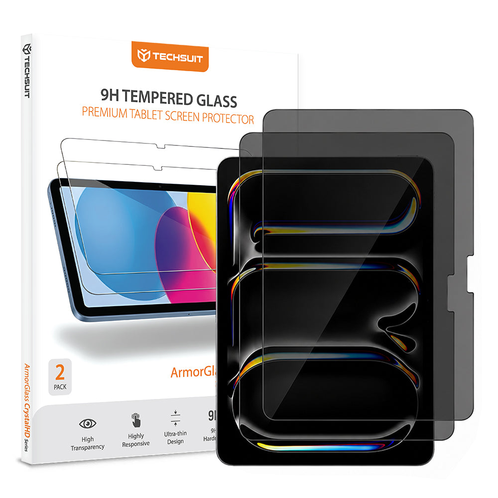 Privacy Screen Protector Techsuit ArmorGlass CrystalHD for Apple iPad Pro 11 (2024), Tempered Glass, Full Glue, Set of 2 pieces