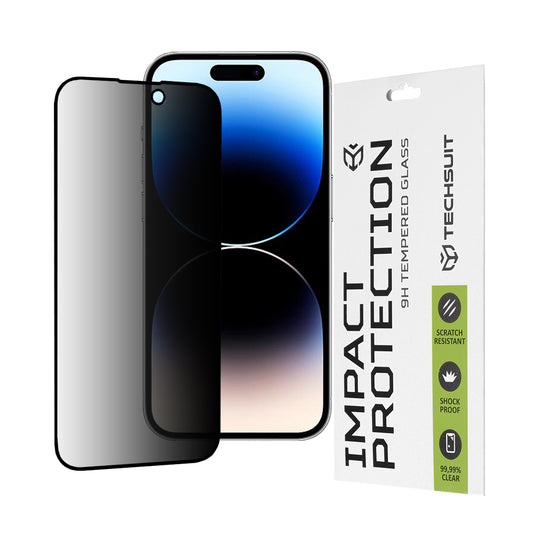Privacy Techsuit Displayschutzfolie für Apple iPhone 14 Pro, gehärtetes Glas, Full Glue, 111D