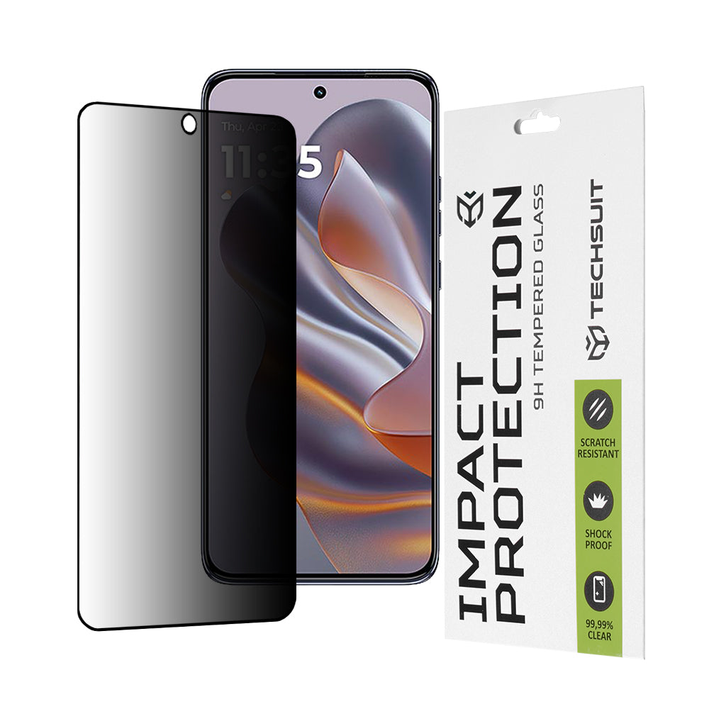 Privacy Techsuit Displayschutzfolie für Motorola Edge 50 Neo, gehärtetes Glas, Full Glue, 111D