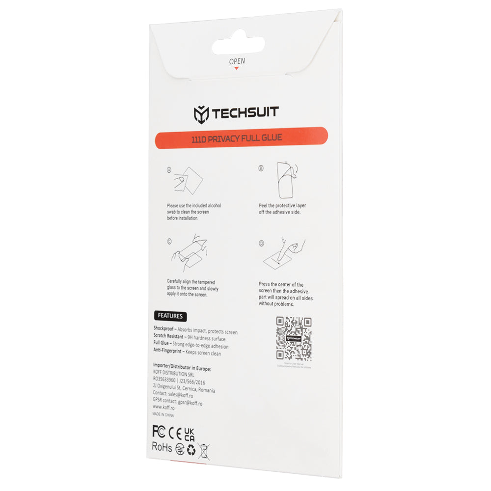Privacy Screen Protector Techsuit for Motorola Edge 70 Max, Tempered Glass, Full Glue, 111D